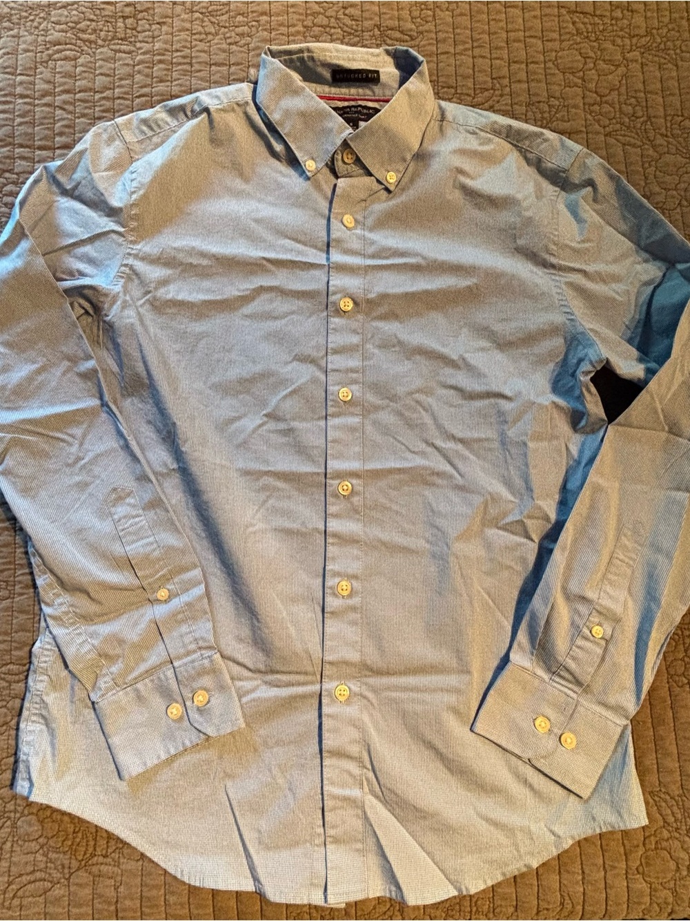 Banana Republic Men's Light Blue Checkered Button-Down Dress Shirt